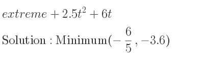 The extreme+2.5t^2+6t is Minimum(-6/5 ,-3.6)